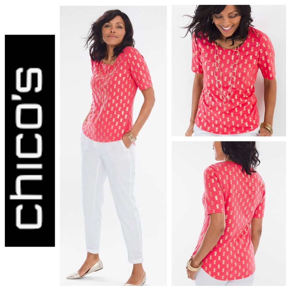 Chico's Cotton-Blend Slub Pineapple Tee